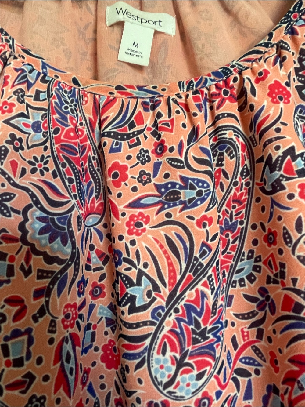 Westport Coral Pink Paisley Peasant Top - Picture 3 of 3